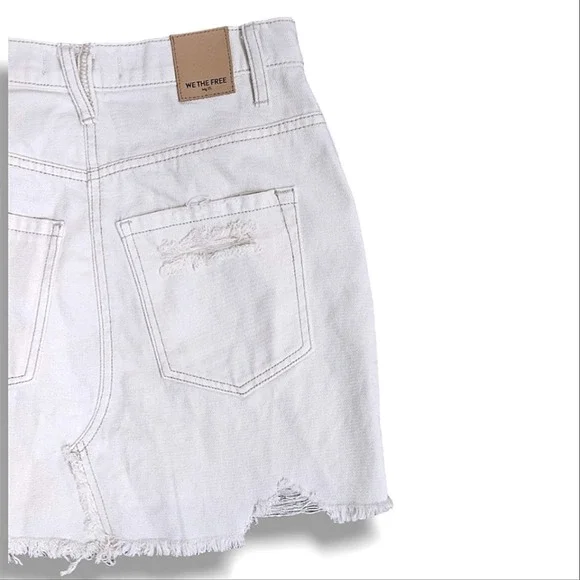 Free People Brea White Cutoff Distressed Button Fly Mini Denim Skirt Size 24 - Picture 6 of 8